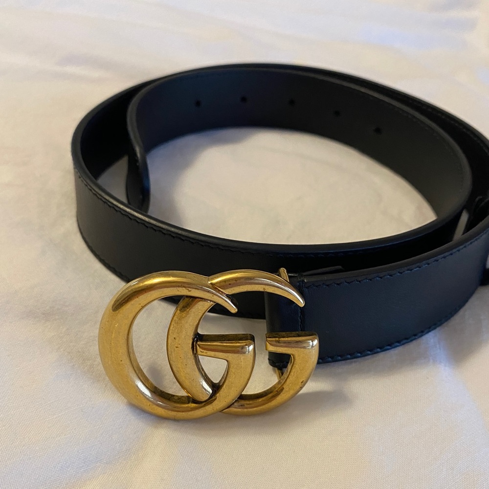 Authentic Gucci Double G Black Leather Belt